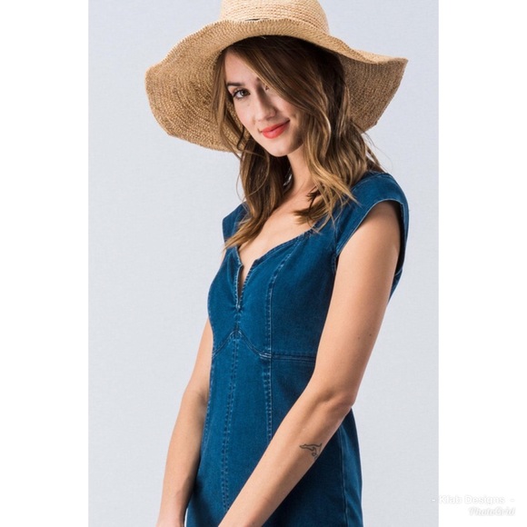 ❤️SALE! Stretch Denim Dress-Sweetheart Neckline - Picture 6 of 8